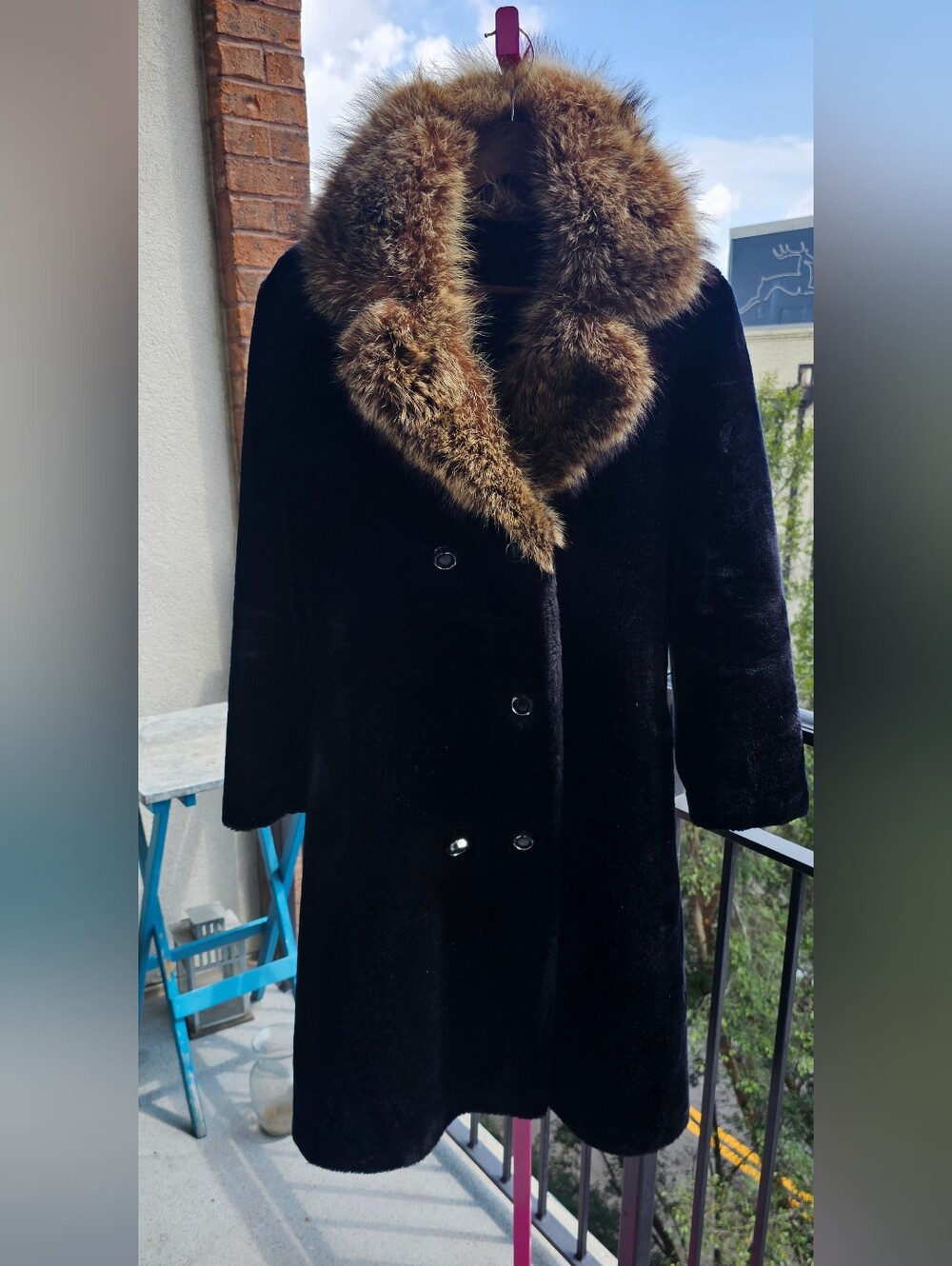 Vintage Norseal Black Faux Fur Coat Real Fur Collar 60s Style Sz 14 Project